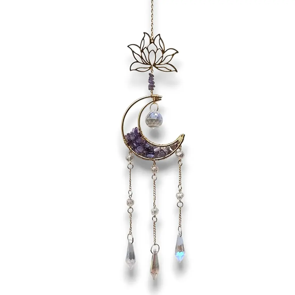 Colgante de Cristales - Luna con Loto (Amatista).webp