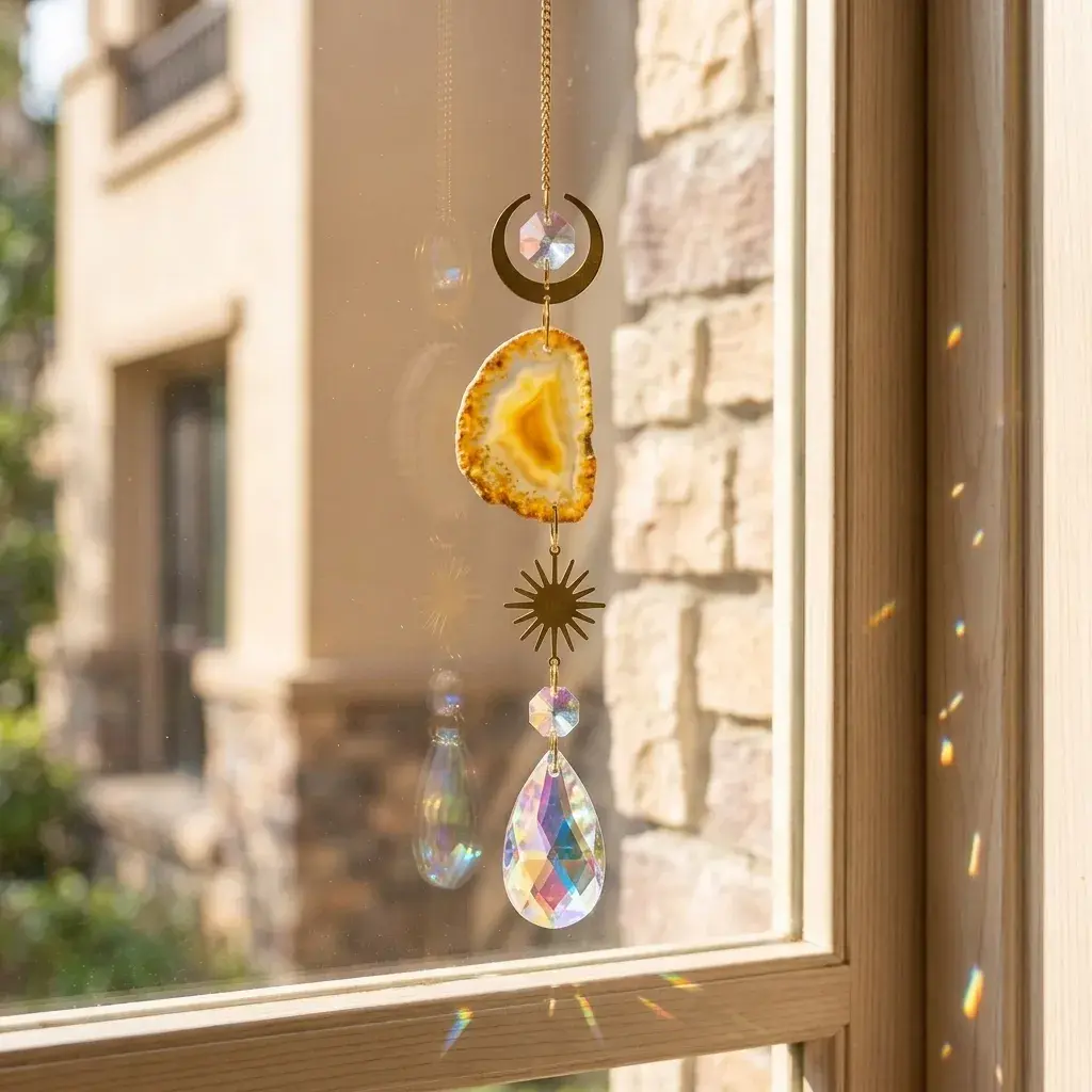 Colgante de Cristales - Piedra Plana con atrapasol Marrón (De SEGUNDA).webp
