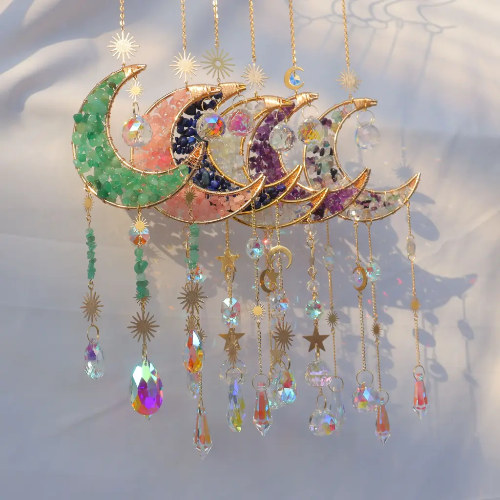 Colgante de Cristales - Luna Toda Llena Amatista (45x10cm)