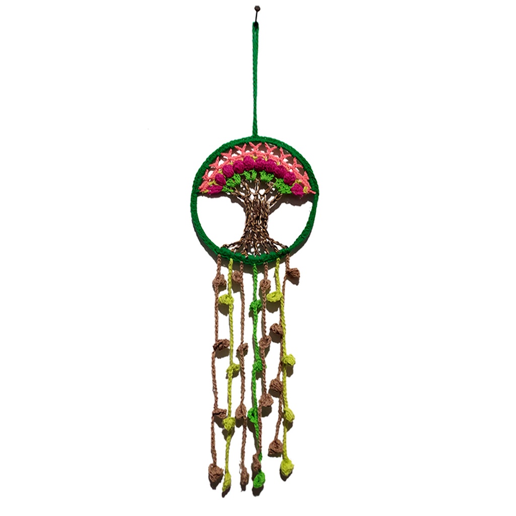 Atrapasueños Crochet 12cm Arból círculo verde