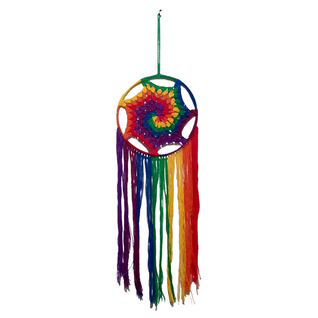 Atrapasueños Crochet 18cm Espiral arcoiris chakras