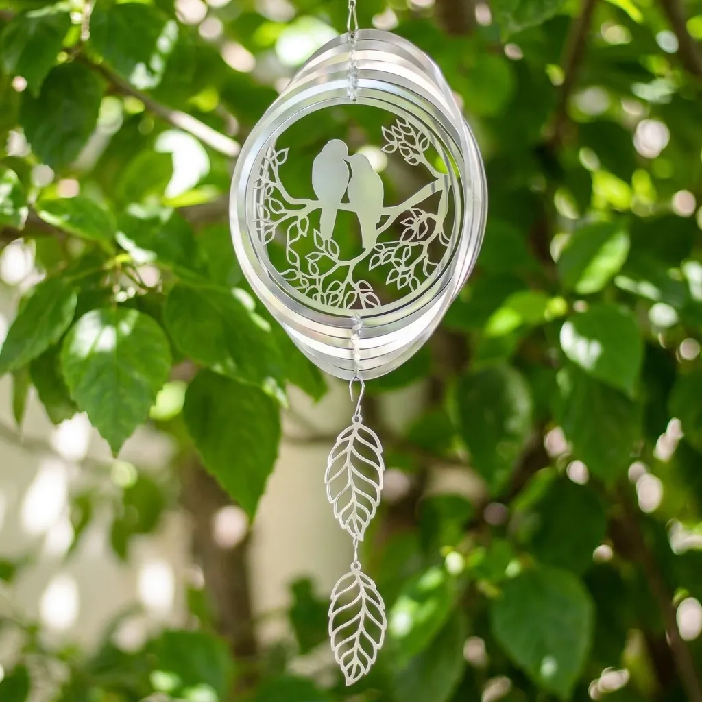 WindSpinner Premium 33cm - Pajaritos enamorados (Acero Inox.)