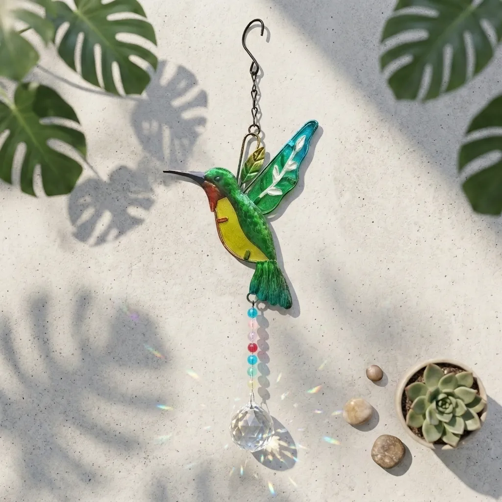 Colgante Metal Colibri con Atrapasol - 38cm Alto