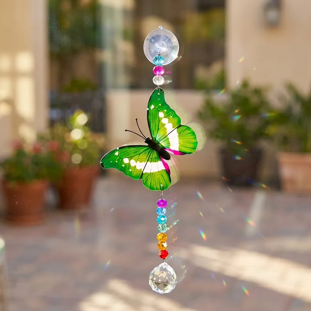 Atrapasol chico con mariposa de papel (para adherir a un vidrio) - 18cm