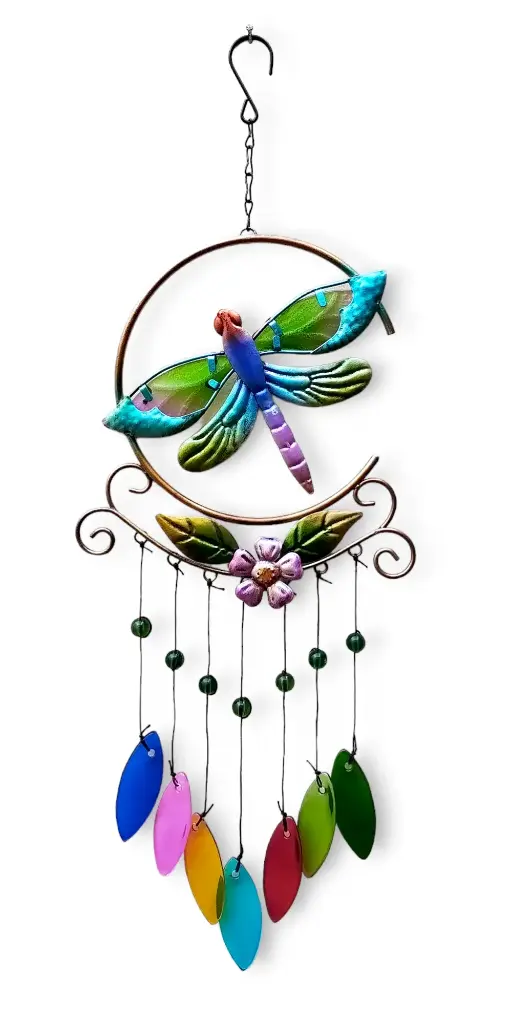 Colgante Metal Libelula con Hojas colores - 52cm Alto