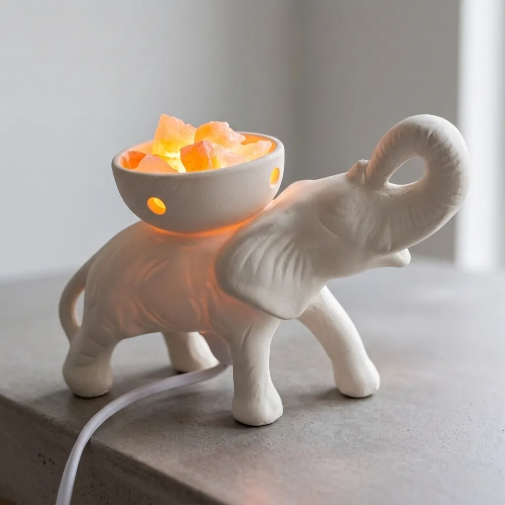 Lámpara de Sal Cuenco Elefante con cuenco 30x20cm
