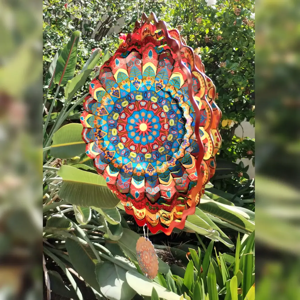 Windspinner Pintado 30cm - Mandala Fusion Naranja y Azul (Brillante)