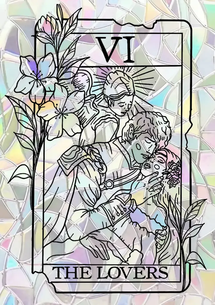 Sticker Suncatcher (Atrapasol) - 028. Carta Tarot "Los amantes"