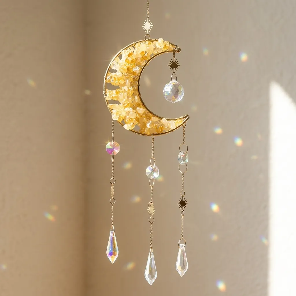 Colgante de Cristales - Luna Toda Llena Citrino (45x10cm)