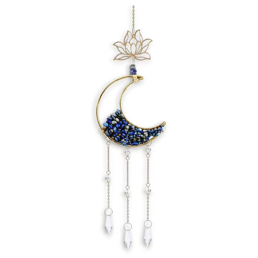 Colgante de Cristales - Luna con Loto (Lapizlazuli)