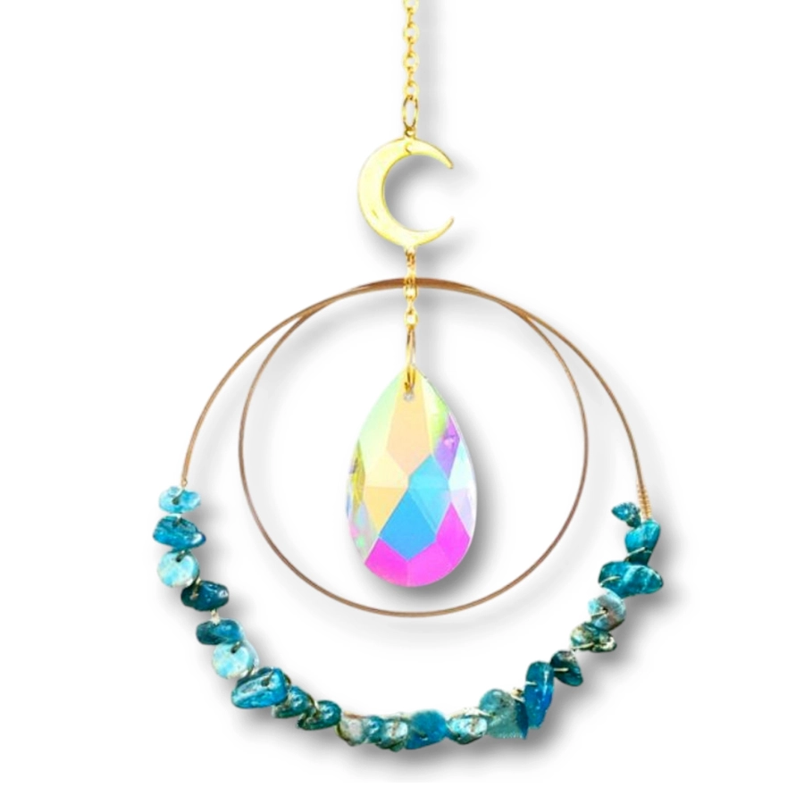 Colgante de Cristales - 2 Circulos con Cristales Apatita Azul