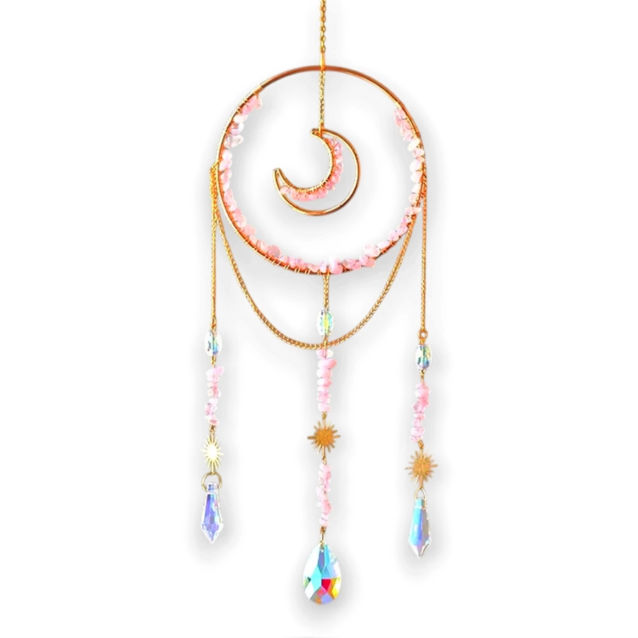 Colgante de Cristales - Círculo con Luna Adentro (Cuarzo Rosa)