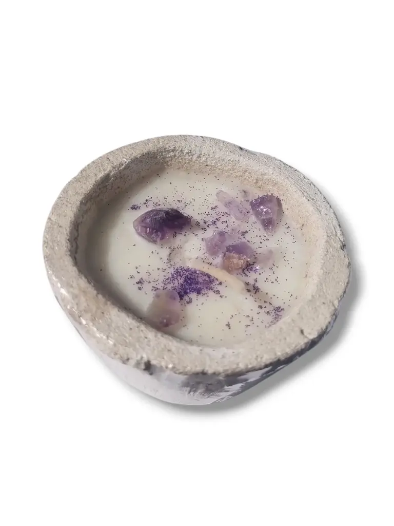 Velas con Cristales y Base Cementina - Amatista (Transmutación)