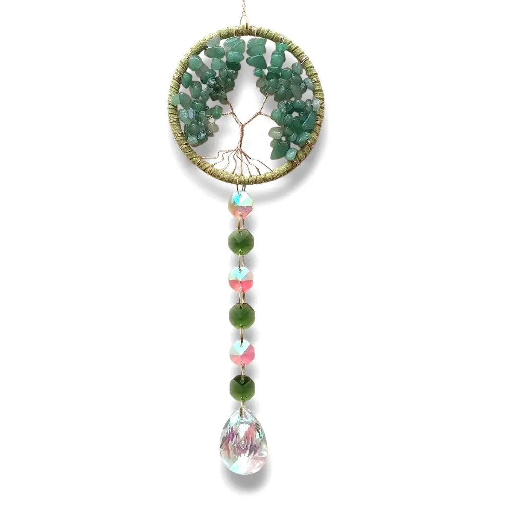 Colgante de Cristales - Arbol de Cuarzo Verde (45x8cm)