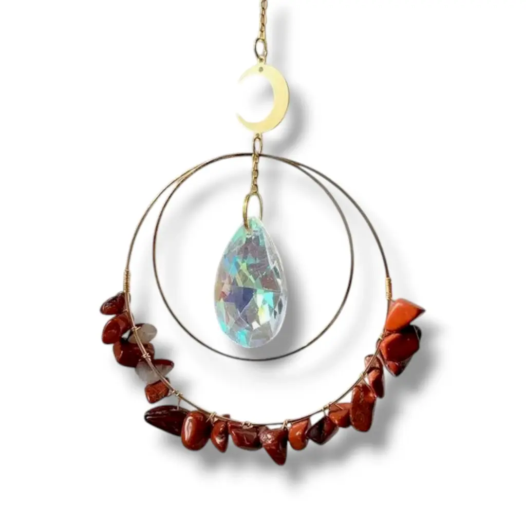 Colgante de Cristales - 2 Circulos con cristales Jaspe (43x8cm)