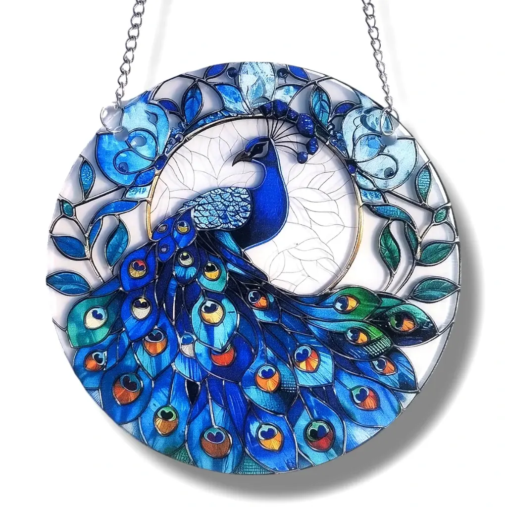 Colgante Plano de Acrílico 15cm - Pavo Real