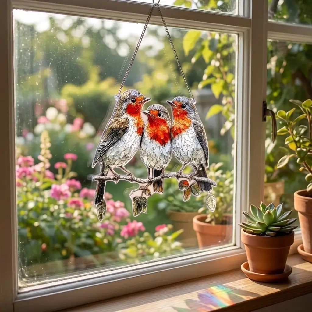 Colgante Plano de Acrílico - 3 Pájaros (22x20cm)