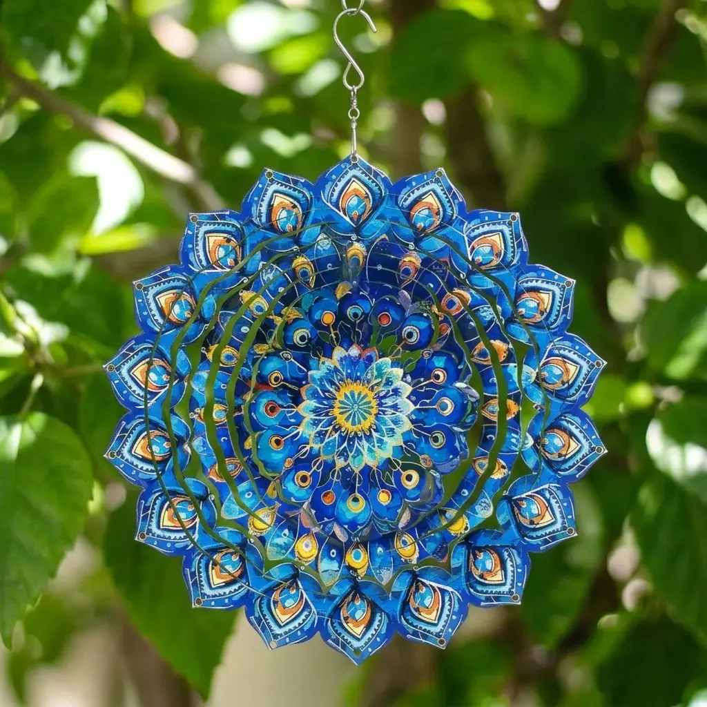 Windspinner Pintado 30cm - Mandala plumas pavo real (Liquidación)