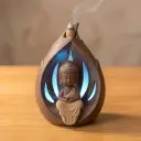 Cascada de humo Cerámica - Lluvia de Niño Buda con LED (17 cm)