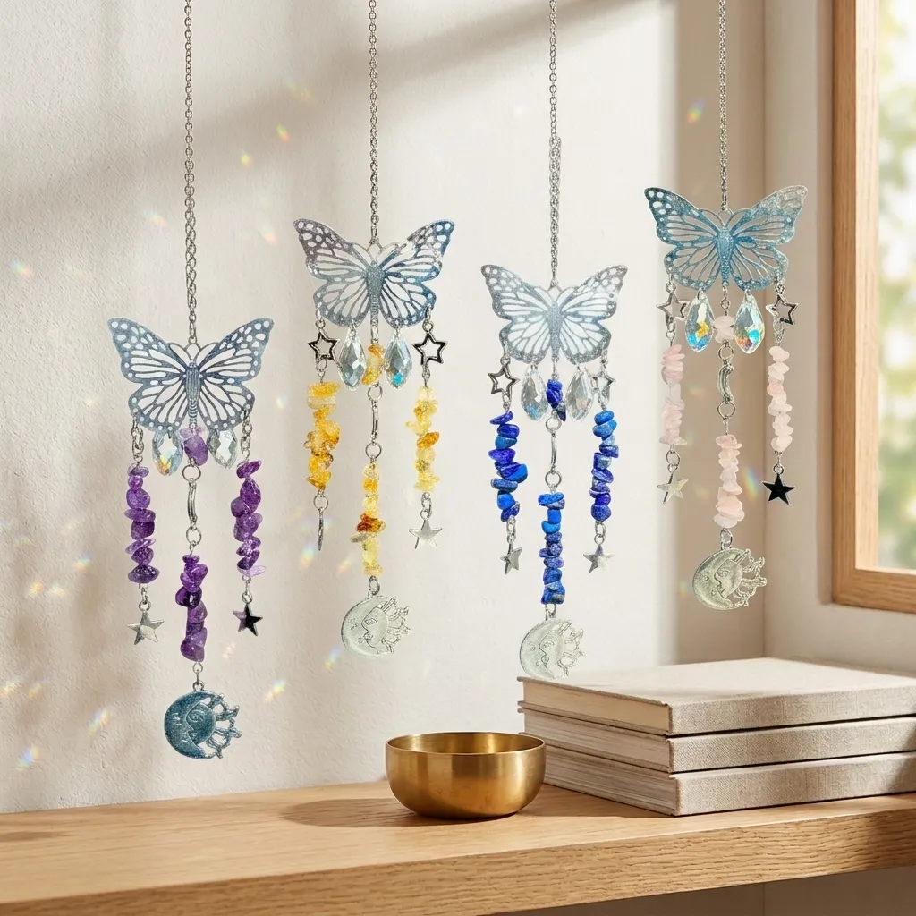 Colgante de Cristales - Mariposa Acero Inox. (Plateado)