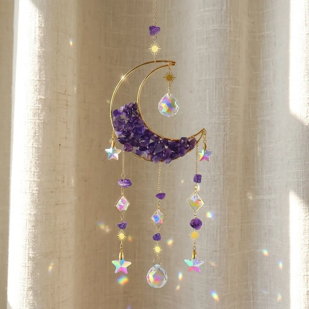 Colgante de Cristales - Luna Semillena Amatista (50x10cm)