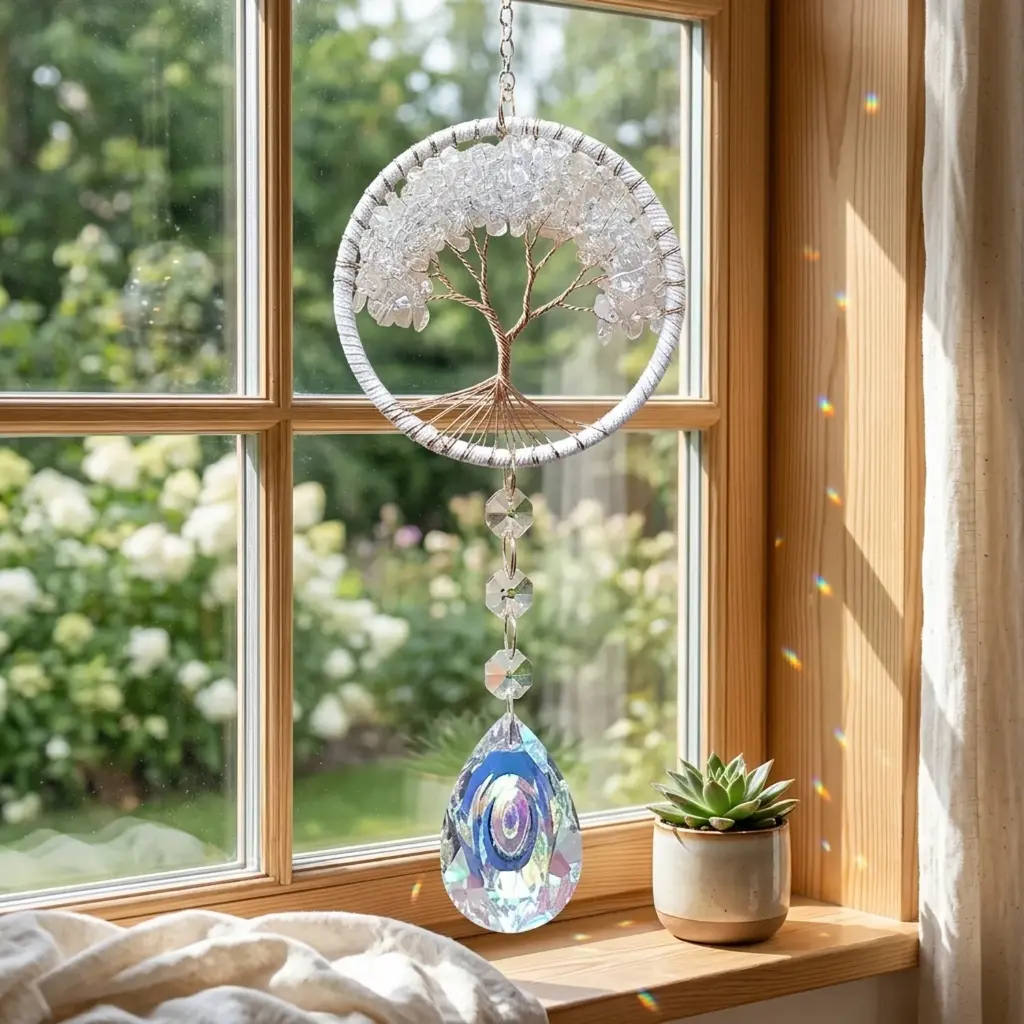 Colgante de Cristales - Arbol de Cuarzo blanco 10cm