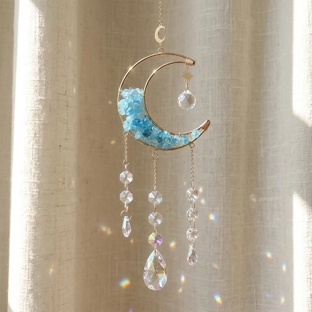 Colgante de Cristales - Luna Semillena Celeste (50x10cm)