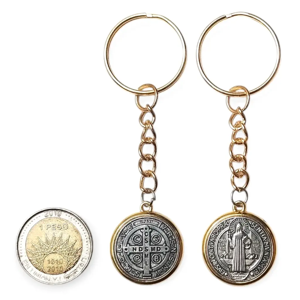 PROMO X10 - Llavero Medalla San Benito Borde Dorado (Mediano) (2x8cm)