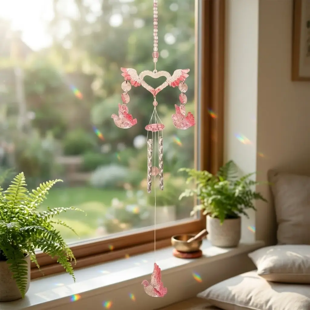 Llamador de Angeles - Corazón alado palomas (40x11cm)