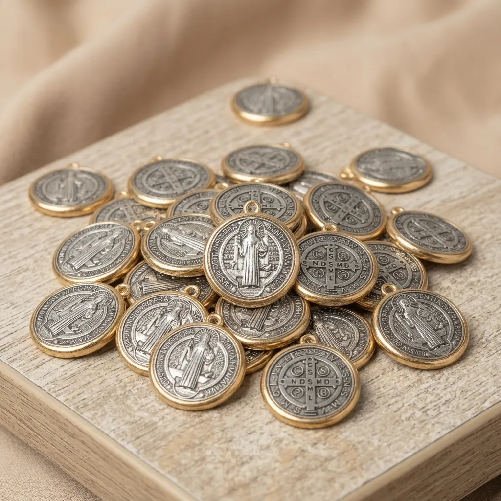 PROMO X50 - Dije Protección San Benito Borde Dorado (Mediano 2cm)