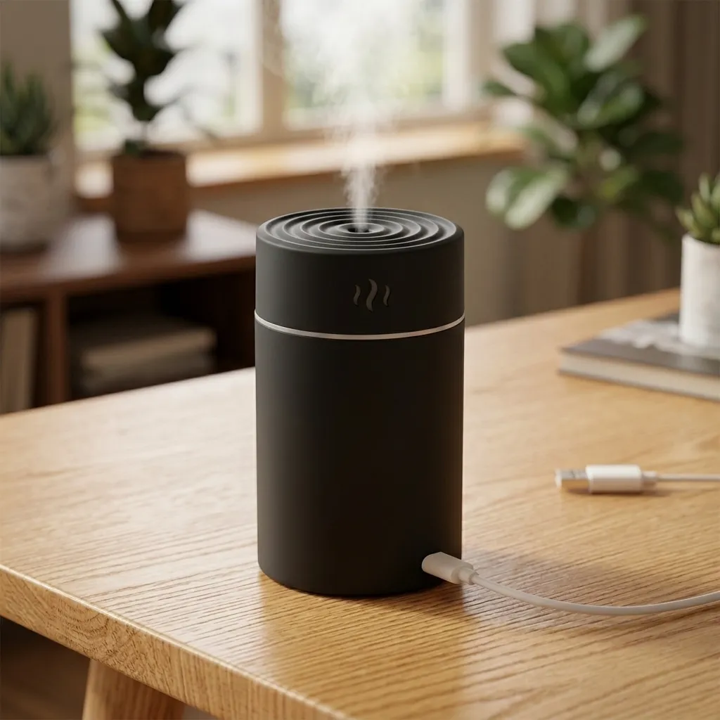 Humidificador USB cilíndrico Color NEGRO (Ideal para autos) 
