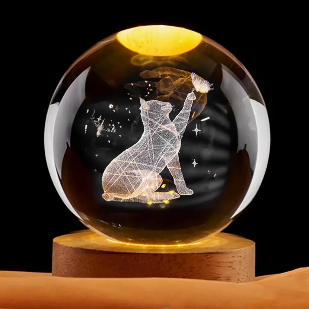 Lampara Esfera de Vidrio - Gato con Mariposa (6cm)