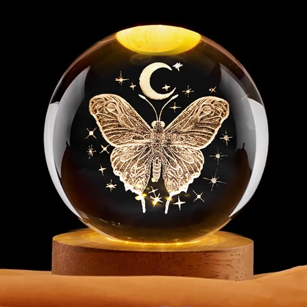 Lampara Esfera de Vidrio - Mariposa y Luna (6cm)
