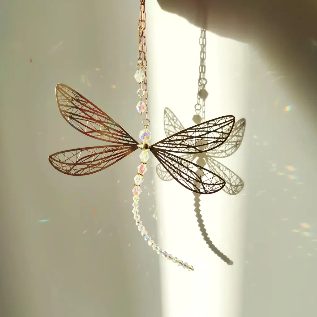 Colgante - Libélula alas doradas (25x14cm)