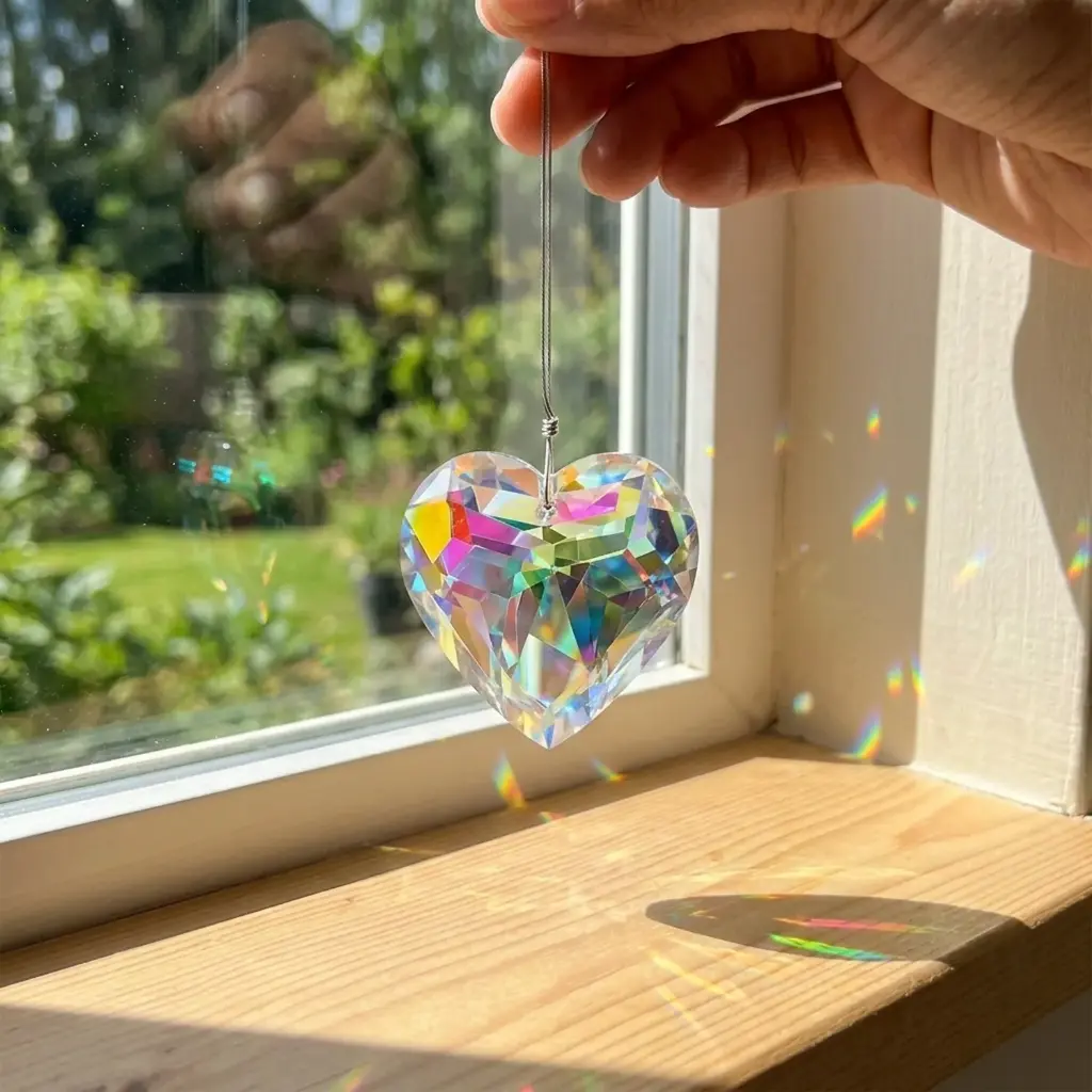 Atrapasol - Corazon de vidrio transparente grande (4,5cm)