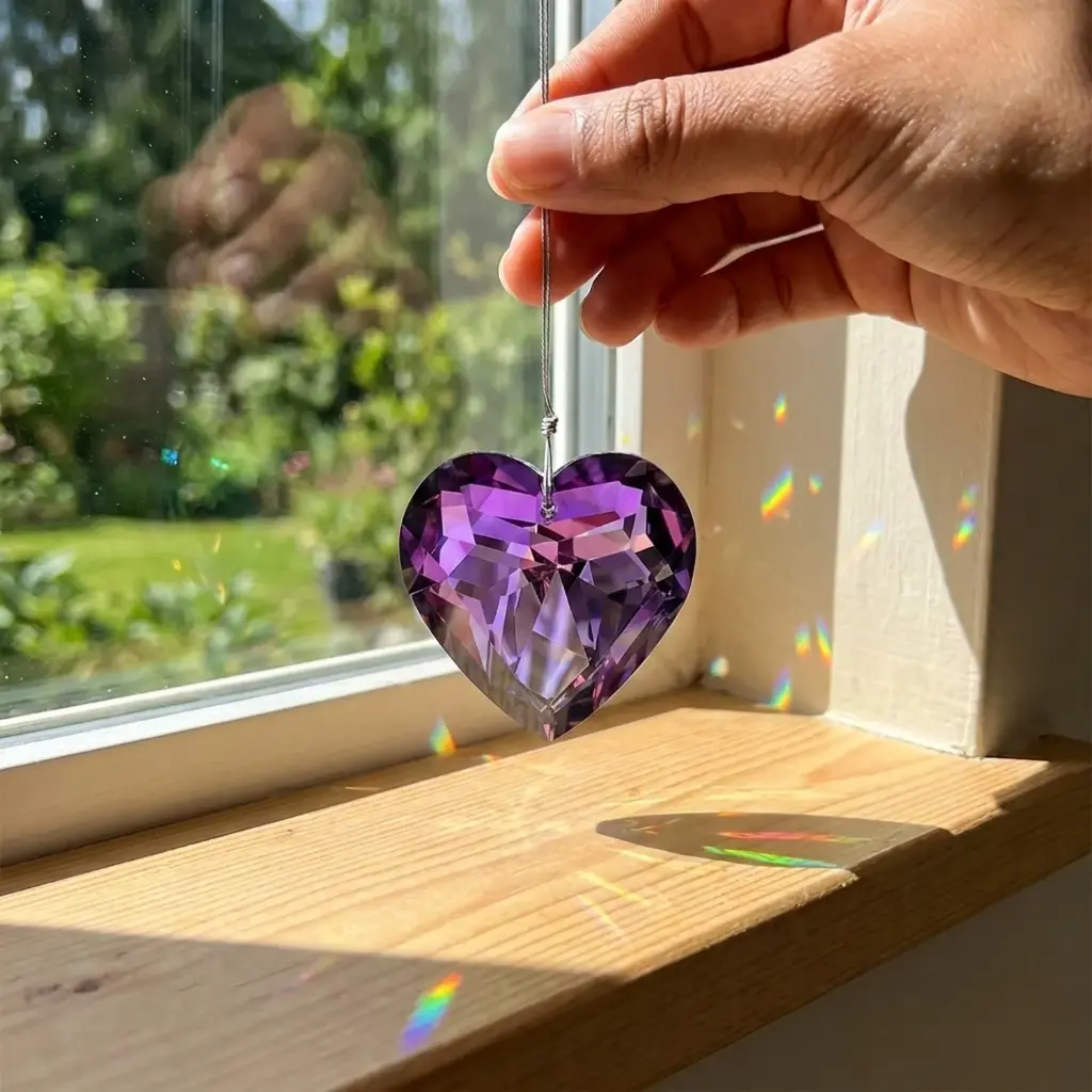 Atrapasol - Corazon de Vidrio Violeta Grande (4,5cm)