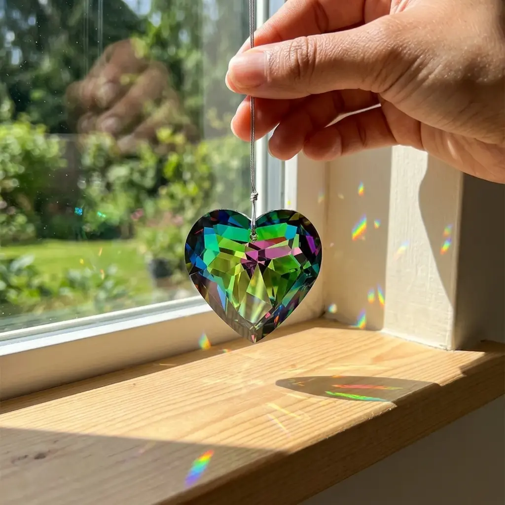 Atrapasol - Corazon de Vidrio Verde Grande (4,5cm)
