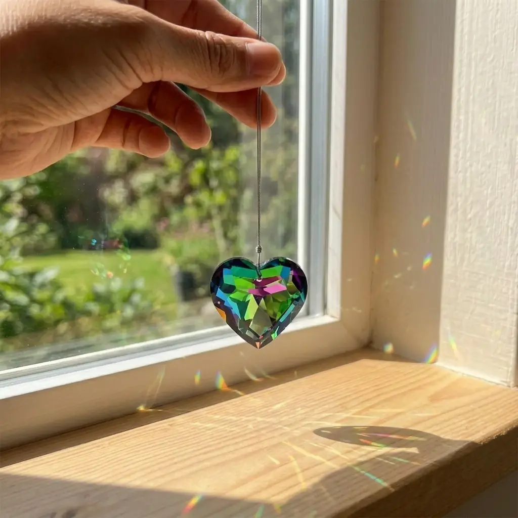 Atrapasol - Corazon de Vidrio Verde Mediano (3cm)