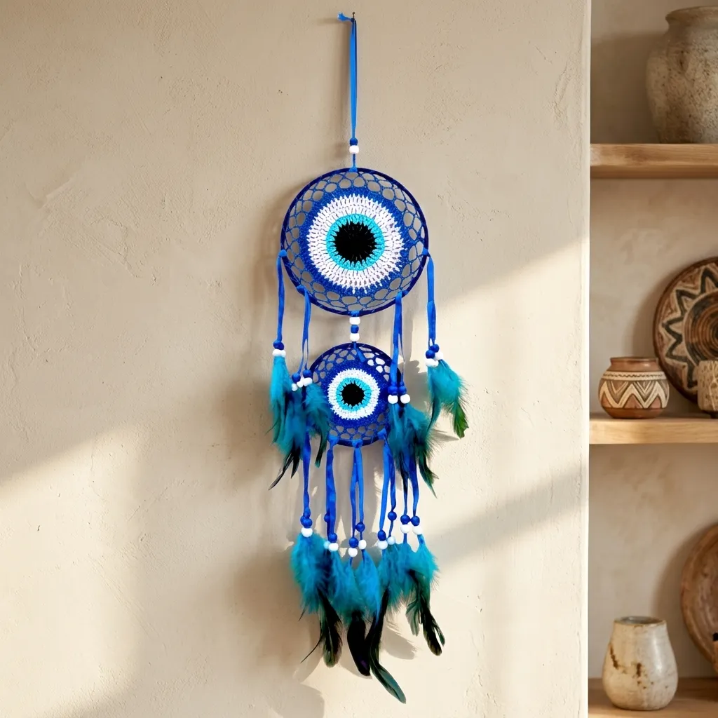 Atrapasueños Crochet -  Ojo Turco Doble (66x16cm)
