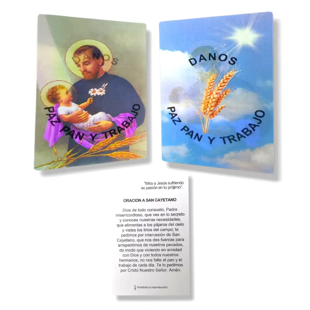 Promo x10 - Estampita Holográfica - San Cayetano (8cm)