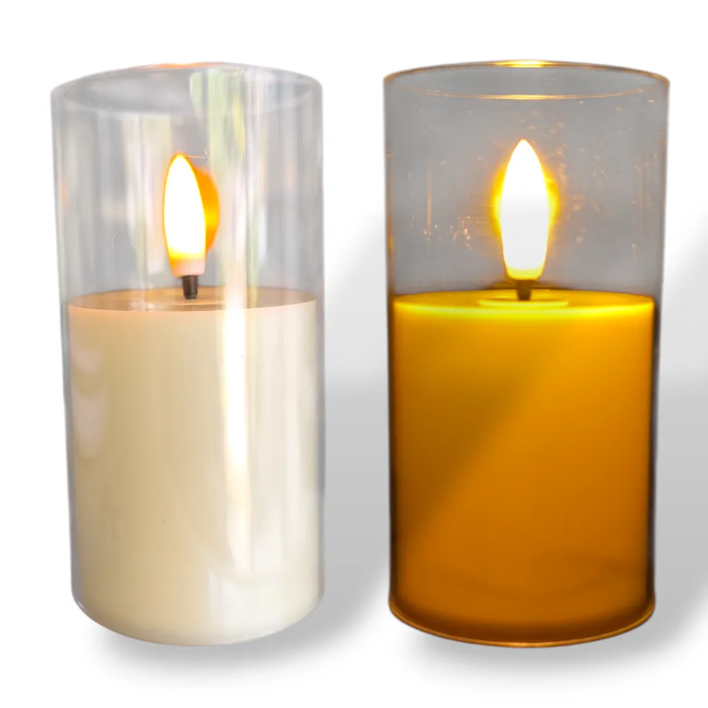 Vela Decorativa - Cilindro con Llama tiritante 10cm (Pilas incluídas)