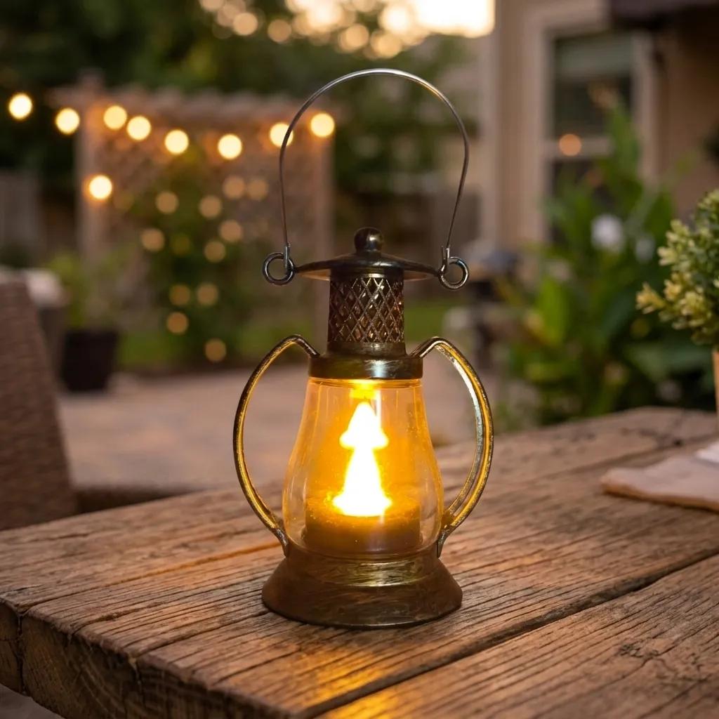 Vela Decorativa - Farol Vintage con Llama tiritante 11x6cm (Pilas incluídas)