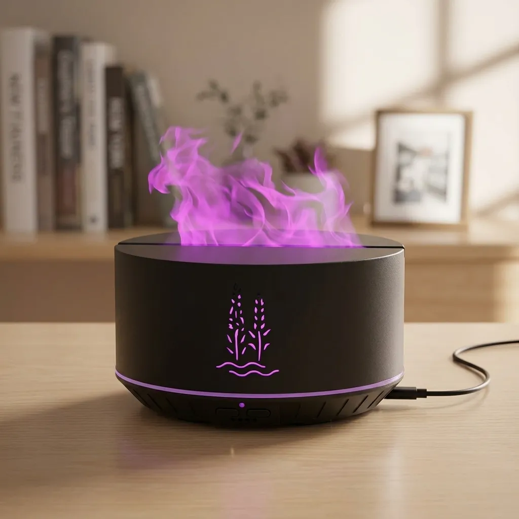 Humidificador USB Fogata con Lavandas 500ml 17x10cm (Sin filtro - apto aceites)