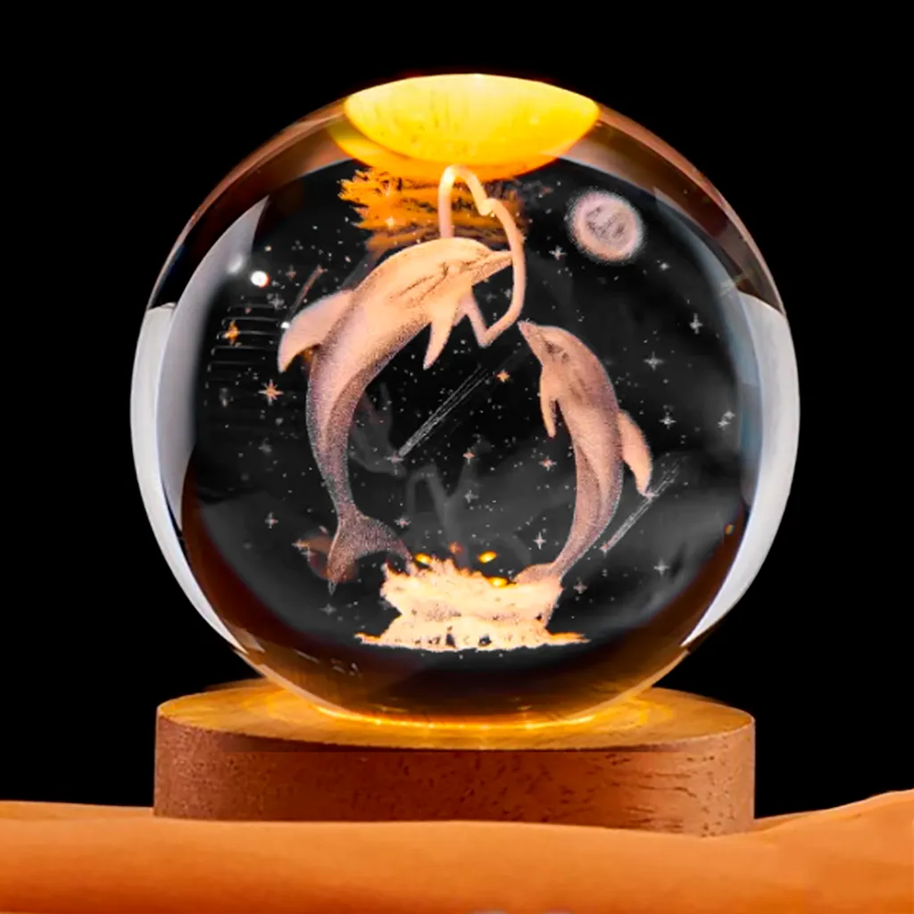 Lampara Esfera de Vidrio - Pareja Delfines (6cm)