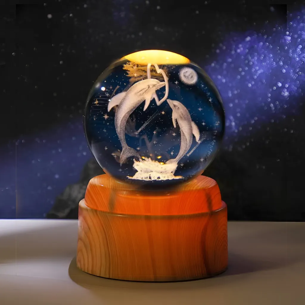 Lampara Esfera de Vidrio GIRATORIA - Pareja Delfines (6cm)