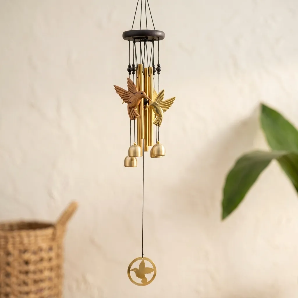 Llamador de Angeles con Colibrí Dorado (42x9cm)