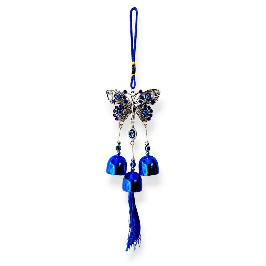 Colgante - Mariposa azul con campanitas (30x7cm)