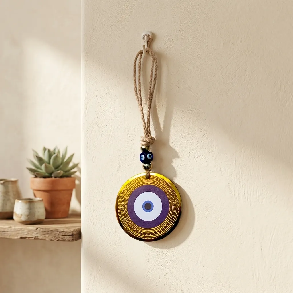 Colgante con soga - Ojo turco con borde dorado (22x8cm)