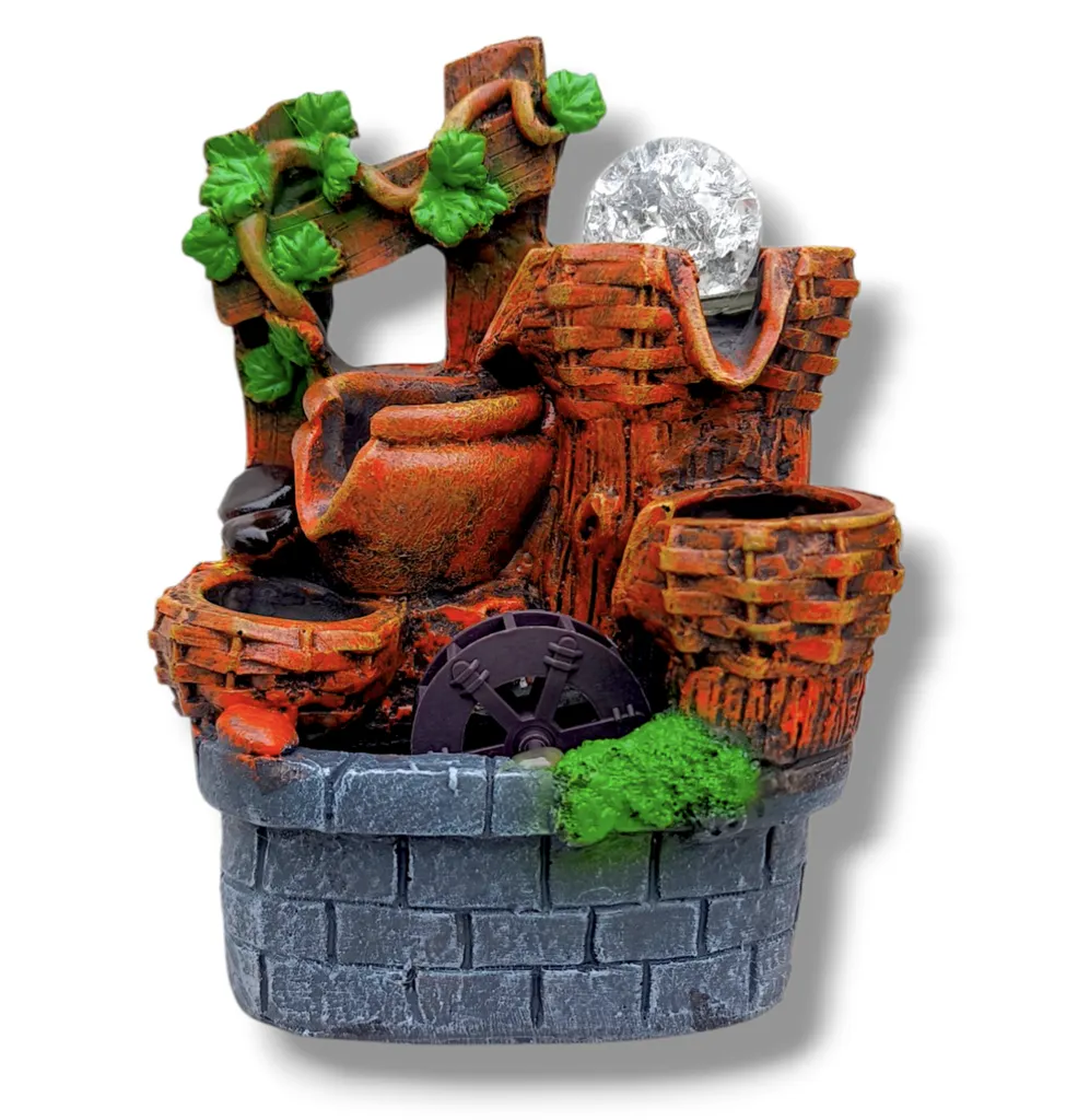 Fuente de Agua - Paisaje con molino y esfera (20x12cm)