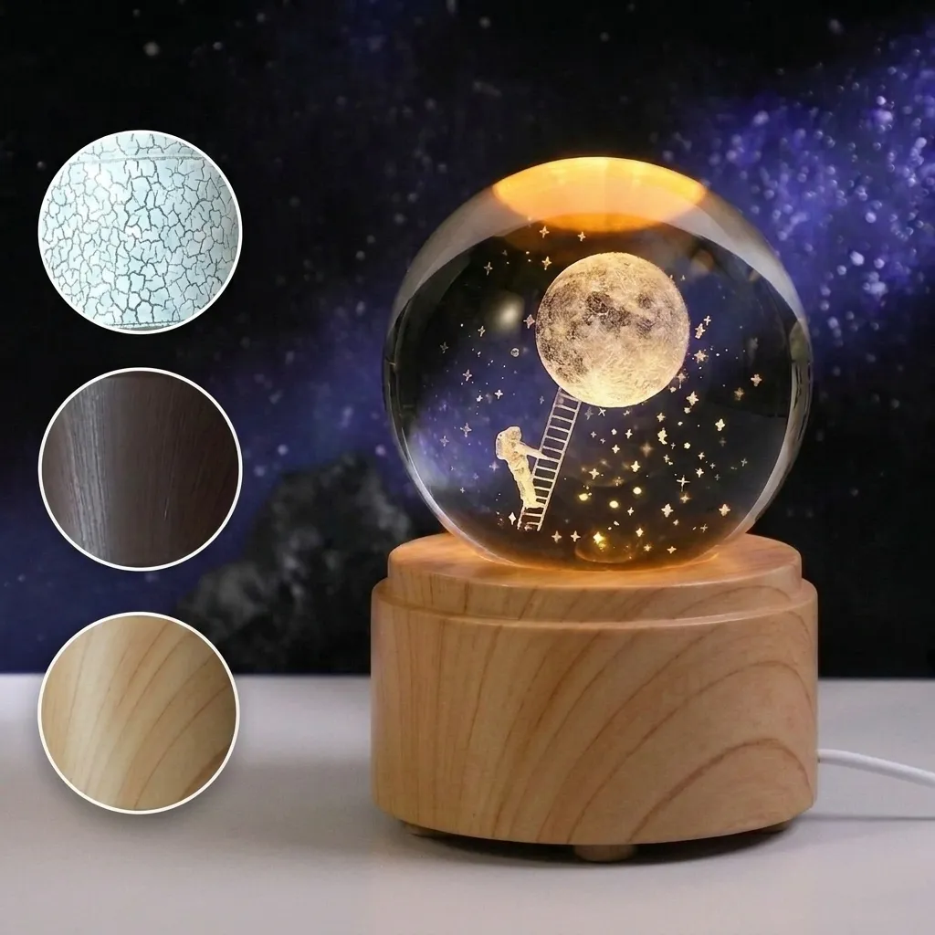 Lamp. Esfera de Vidrio GIRATORIA - Astronauta hacia la Luna (6cm)